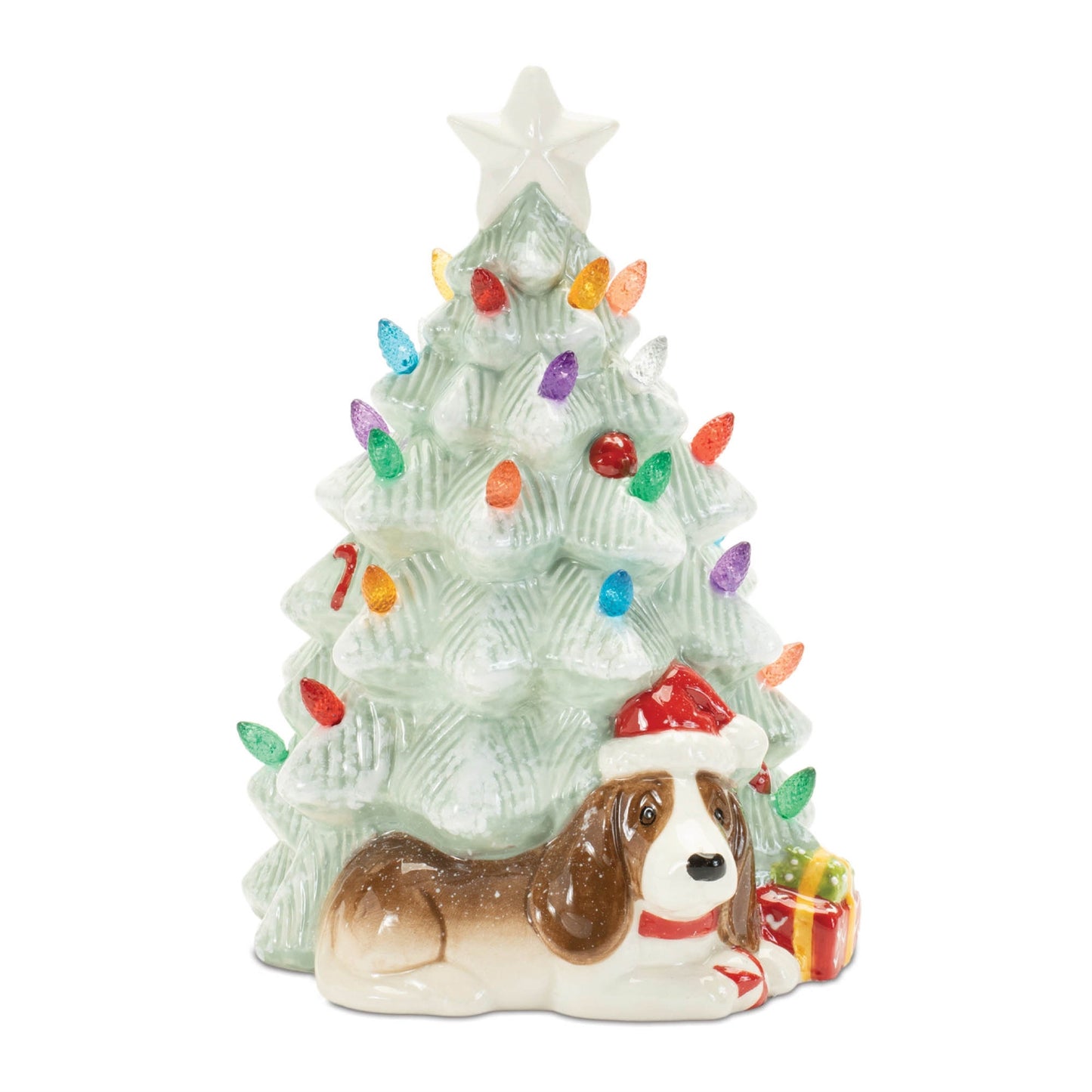 Ceramic Christmas Tree with Dog (Set of 2)