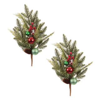 Pine and Ball Ornament Spray (Set of 2)