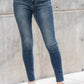 Judy Blue - Women's Mid Rise Vintage Raw Hem Skinny Jeans