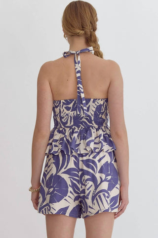 Entro - Printed Halter Peplum Top