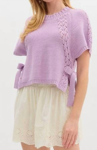 Entro - Knit Sweater Top With Side Tie Over Slit Hem