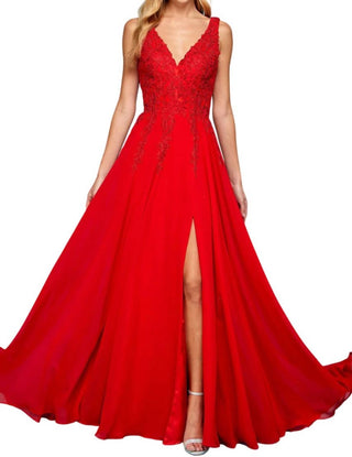 Adora - A Line Long Formal Slit Dress