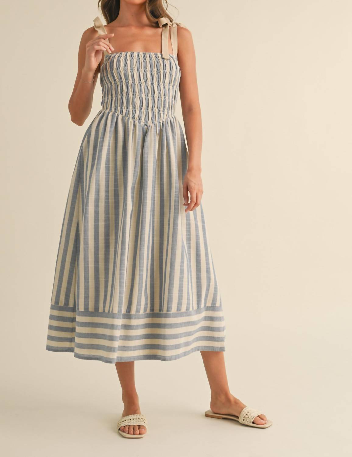 Klesis - Melissa Striped Bow Detail Midi Dress