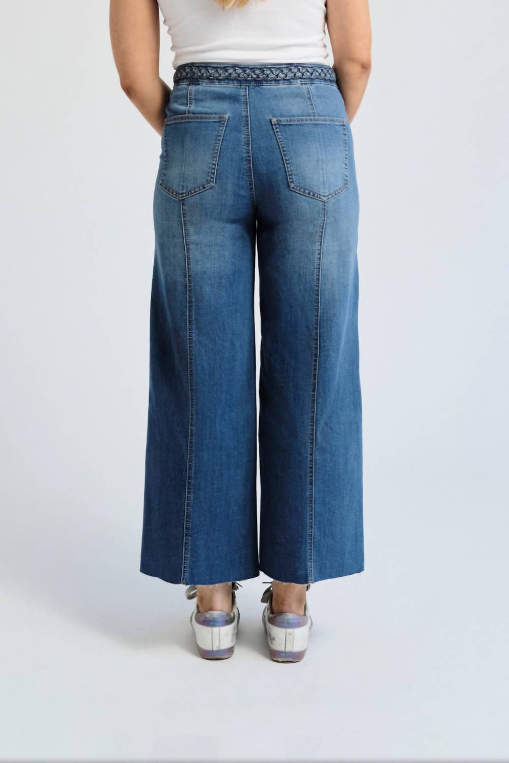 1822 Denim - High Rise Wide Leg Braided Waistband Denim Jeans