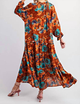 Easel - Fall Floral Print Ruffle Maxi Dress