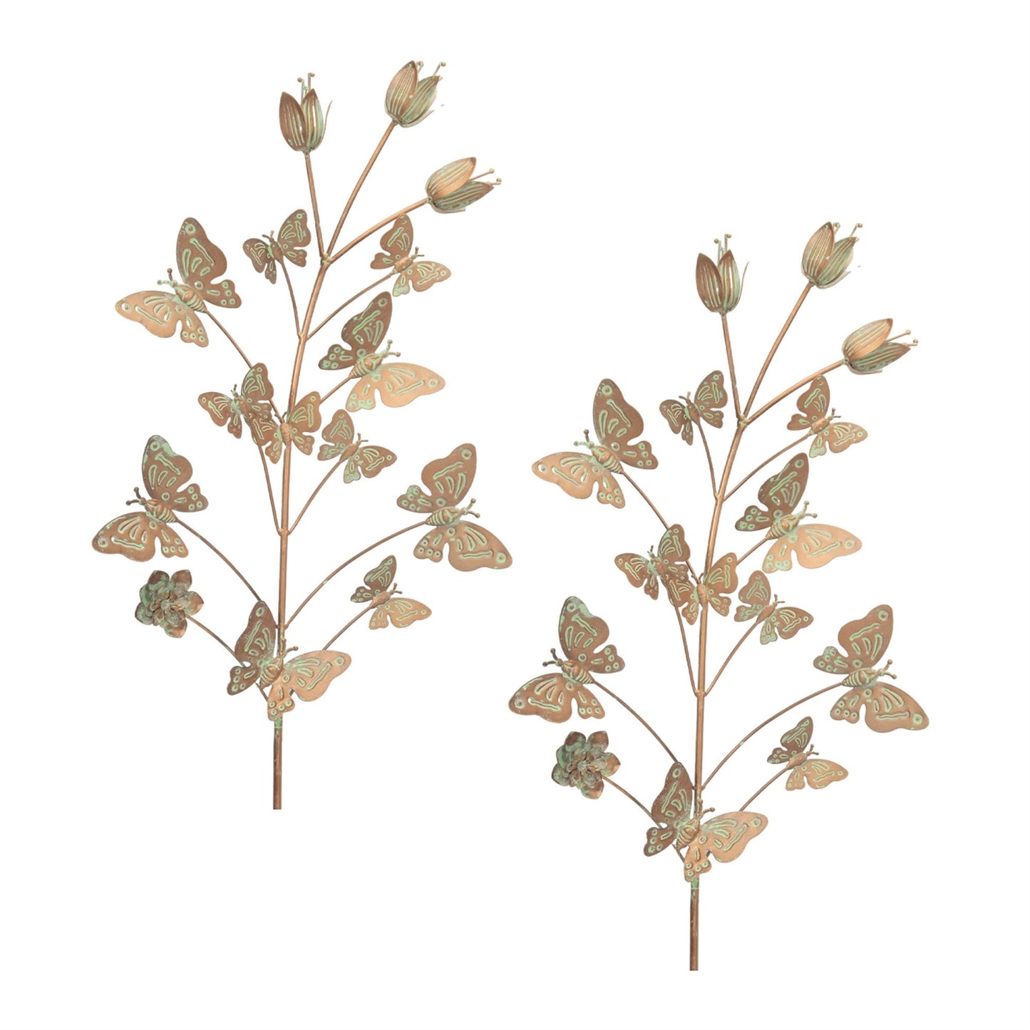 Iron Butterfly and Floral Garden Stake (Set of 2)
