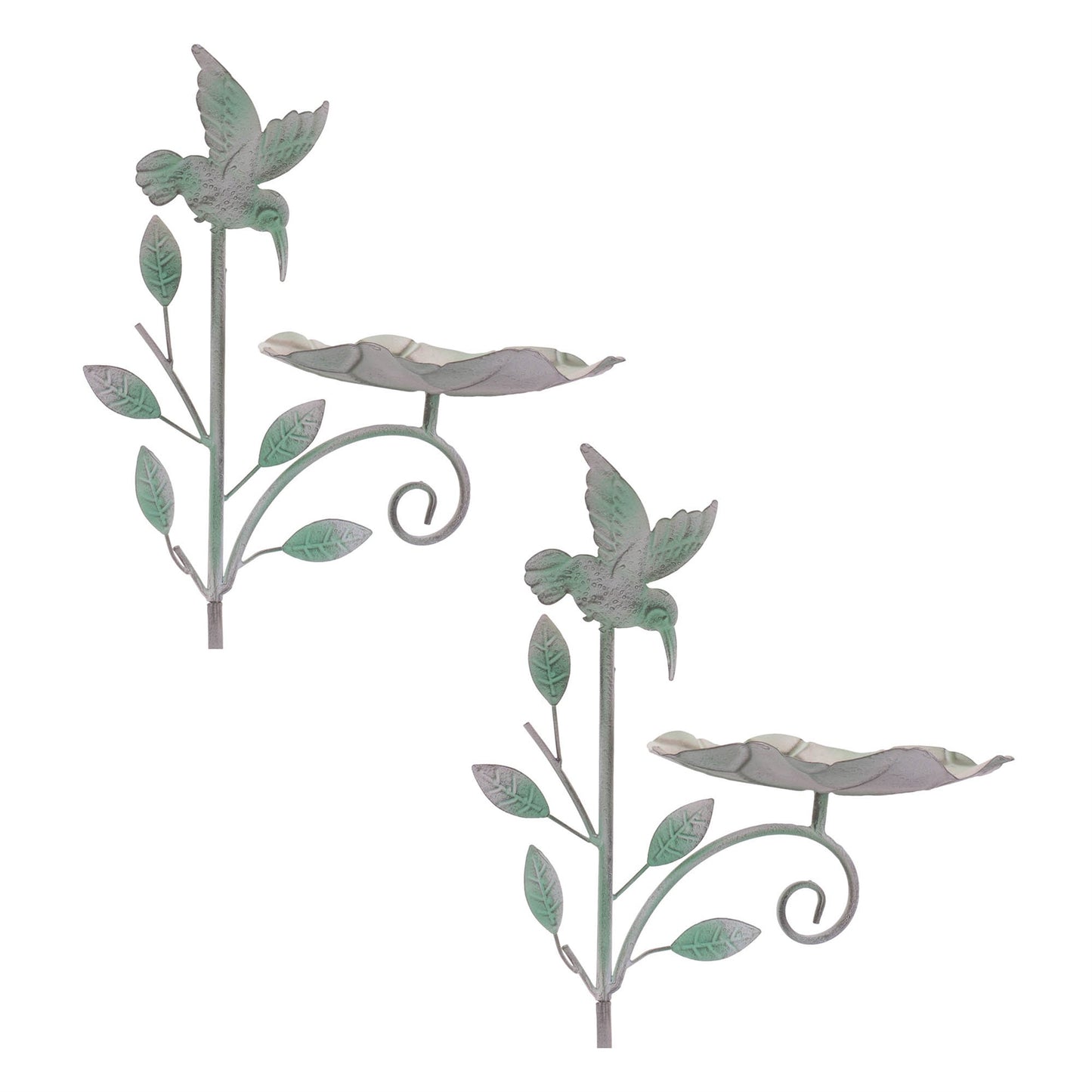 Iron Hummingbird Leaf Bird Feeder Garden Stake (Set of 2)