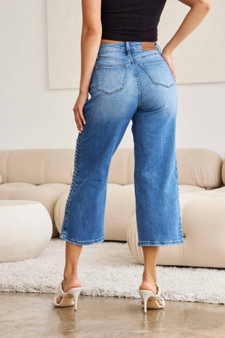 Judy Blue - High Waist Braided Detail Crop Wide Leg Jeans