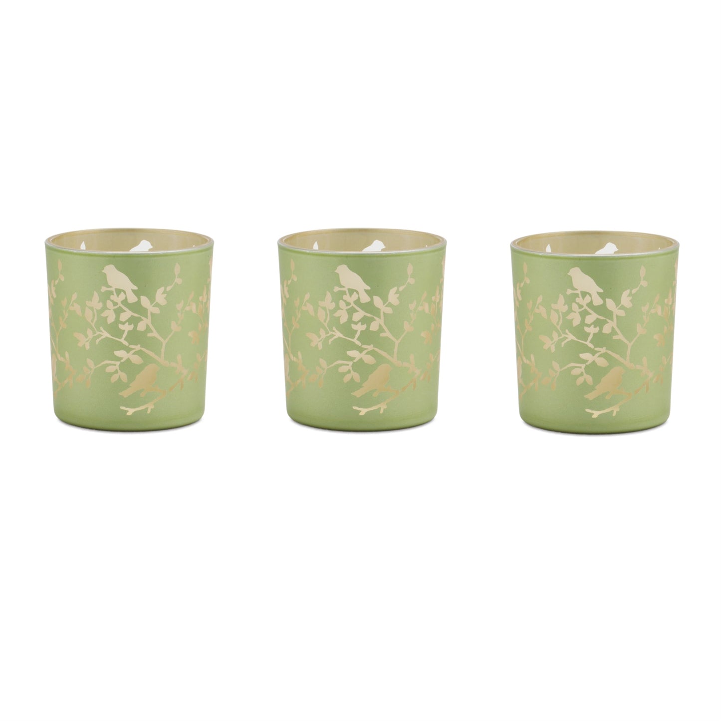 Frosted floral bird votive candle holder (set of 3)