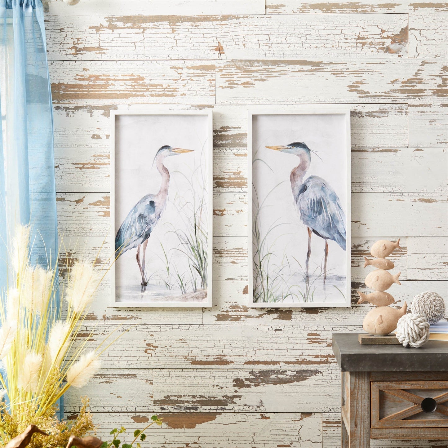 Framed lake heron bird wall print (set of 2)