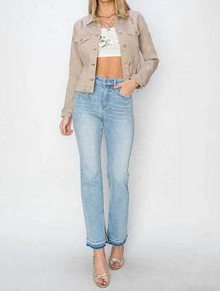 Risen - Full Size Raw Hem Button Up Cropped Denim Jacket Plus Size