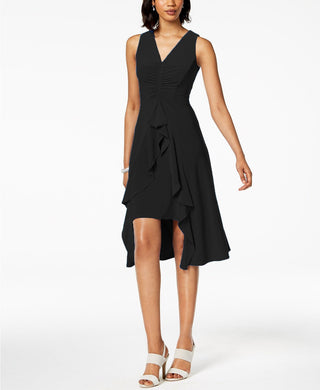 Taylor Women's Ruched & Ruffled Flyaway Dress Black Size 12"