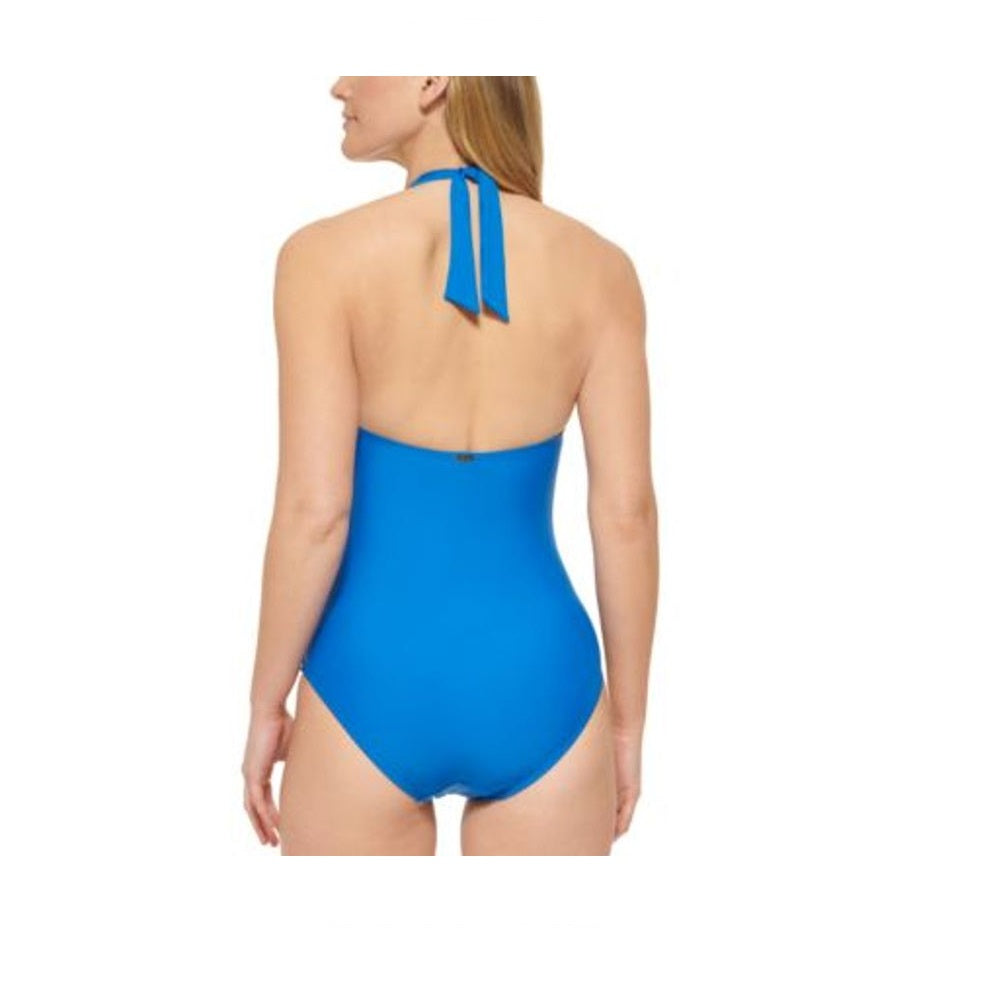 Calvin Klein Women's High Neck Halter One Piece Swimsuit Blue Size 12