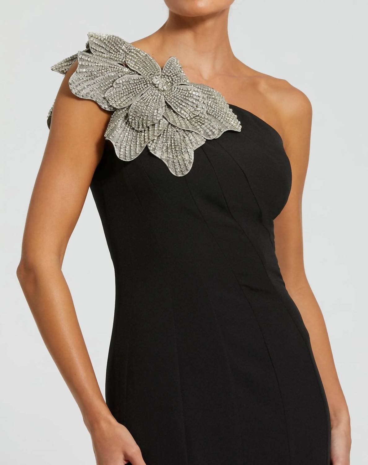 Mac Duggal - Crepe One Shoulder Gown With Crystal Flower