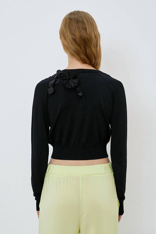 Meimeij - Short Length Cardigan With Fabric Flowers