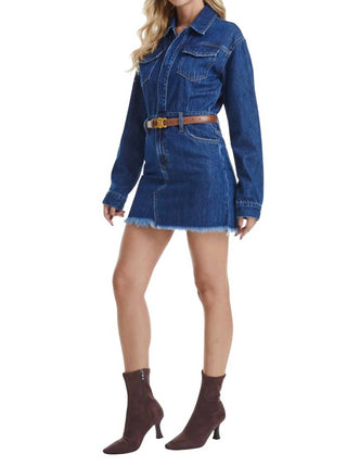 Bayeas - Resa Long Sleeve Fray Hem Denim Mini Shirtdress