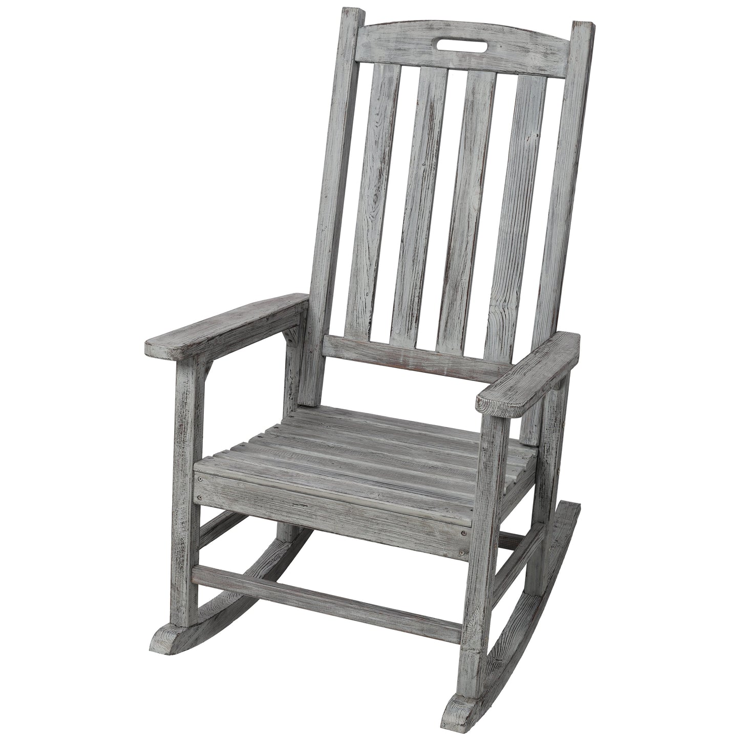 Wooden Oversized Porch Rocker Chair With Wide Seat and Tall Backrest