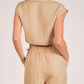 Elan - Crop Linen Button Up Top
