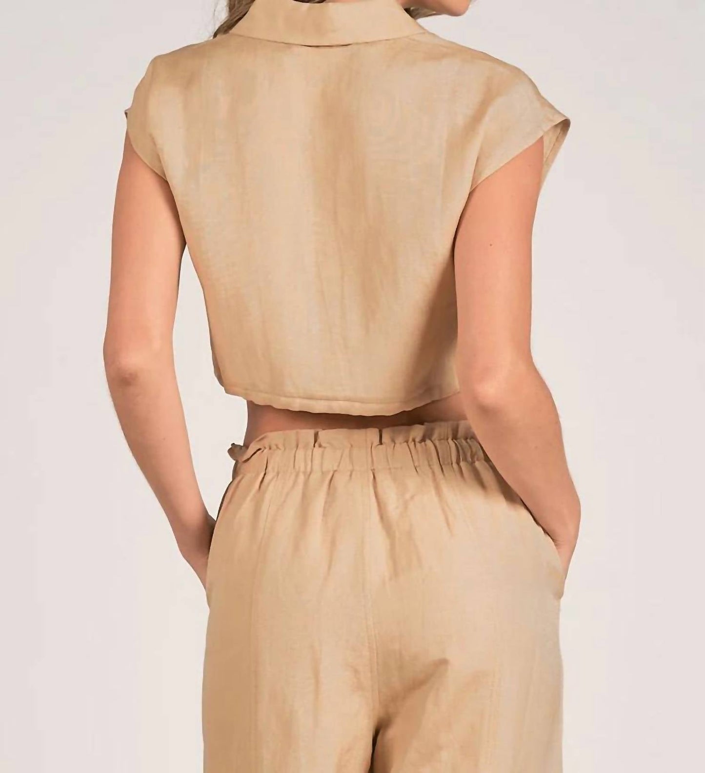 Elan - Crop Linen Button Up Top