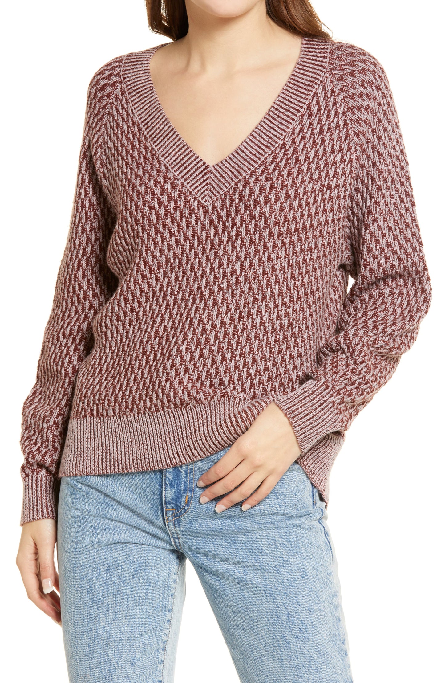 Treasure & Bond V-Neck Knit Sweater - Purple/Brown