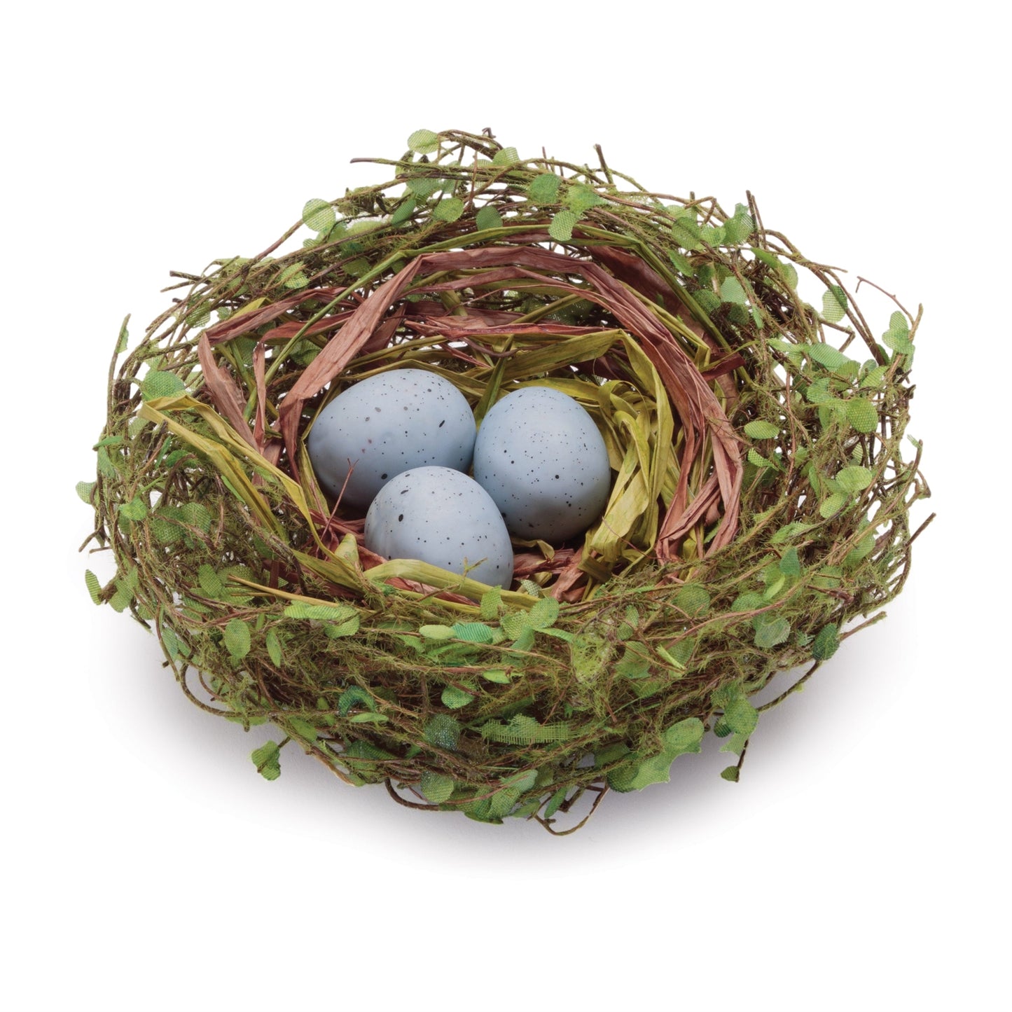 Twig bird nest with eggs and moss (set of 6)