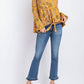 143 Story - Golden Yellow With Floral Front Tie Blouse