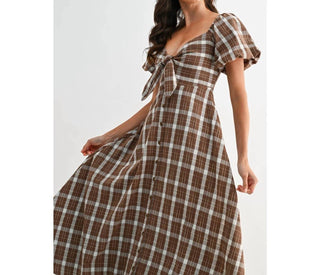 Camellia - Jori Plaid Tie Front Midi Dress