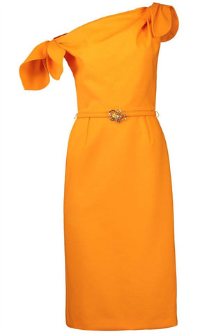 Oscar De La Renta - Women's Drape Neck Detail Slit Dress