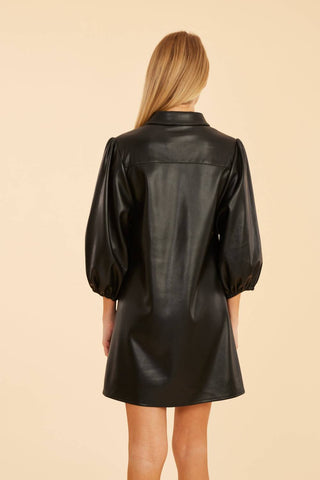 Dolce Cabo - Puff Sleeves Faux Leather Dress
