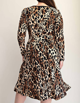 The Curve La - Plus Size Animal Print Flare Dress With Bow Details