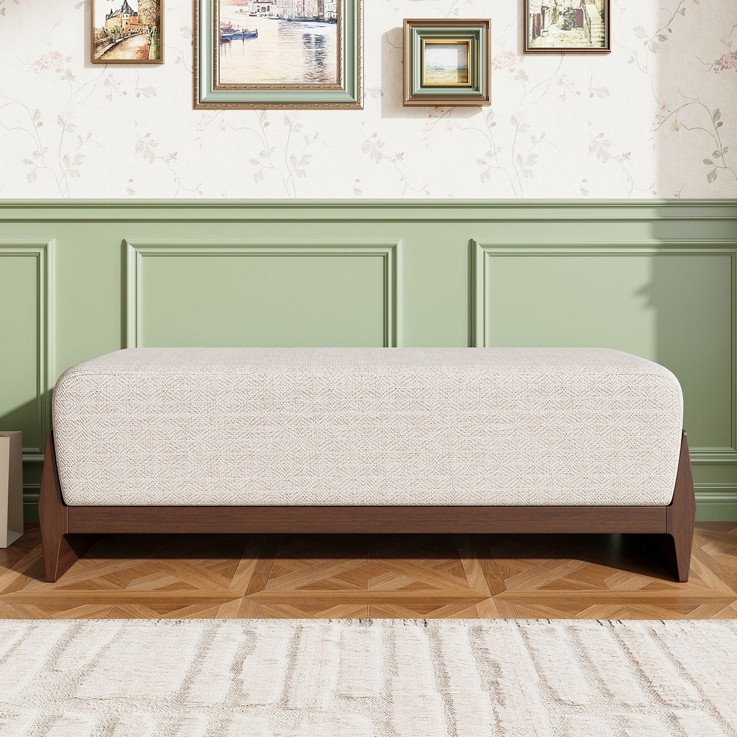 Bench With Thick Soft Cushions For 3 People - Brown Beige