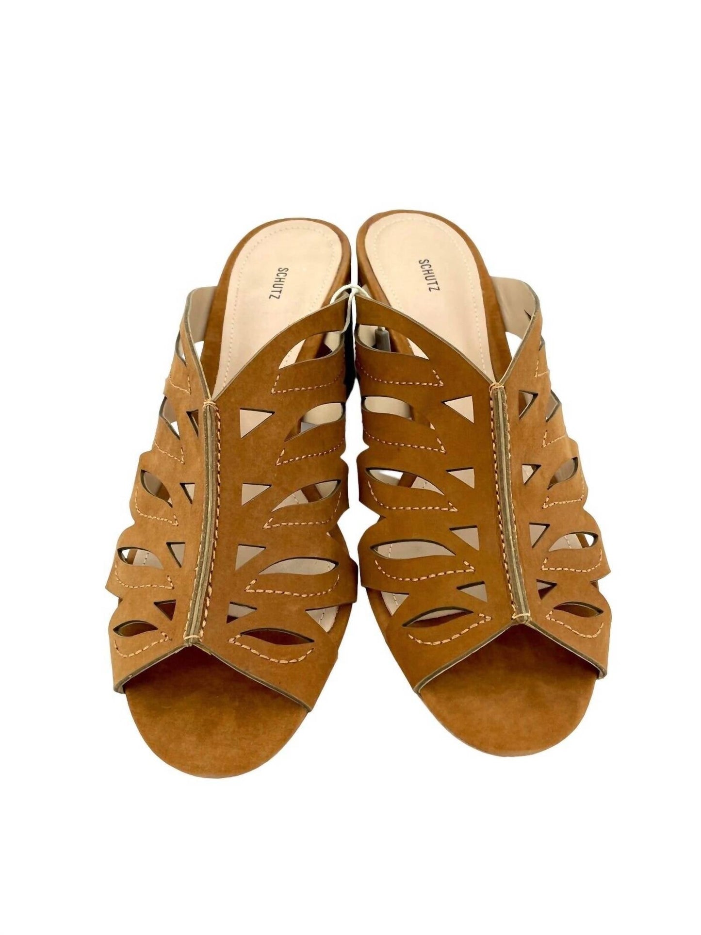 Schutz - Women's Suede Leather Open Toe Mules Laser Cut Sandals
