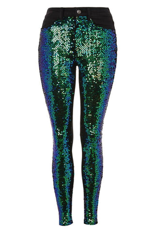 Topshop - Jamie Moto Mermaid Sequin Front Skinny Jeans