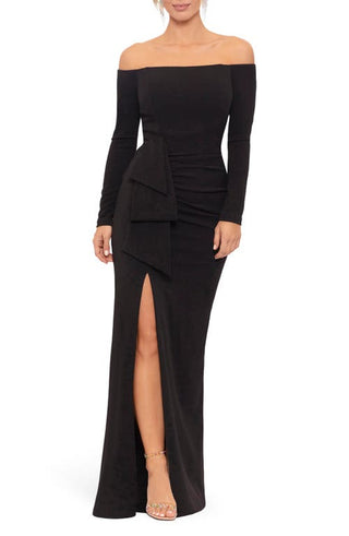 Xscape Strapless Long Sleeve Column Gown - Black