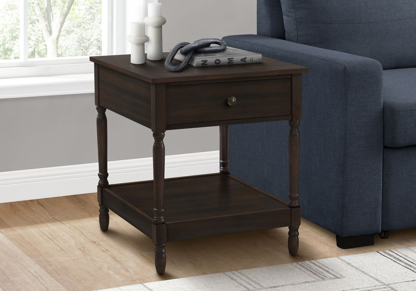 Accent Table, 2 Tier, Square, Traditional - Walnut