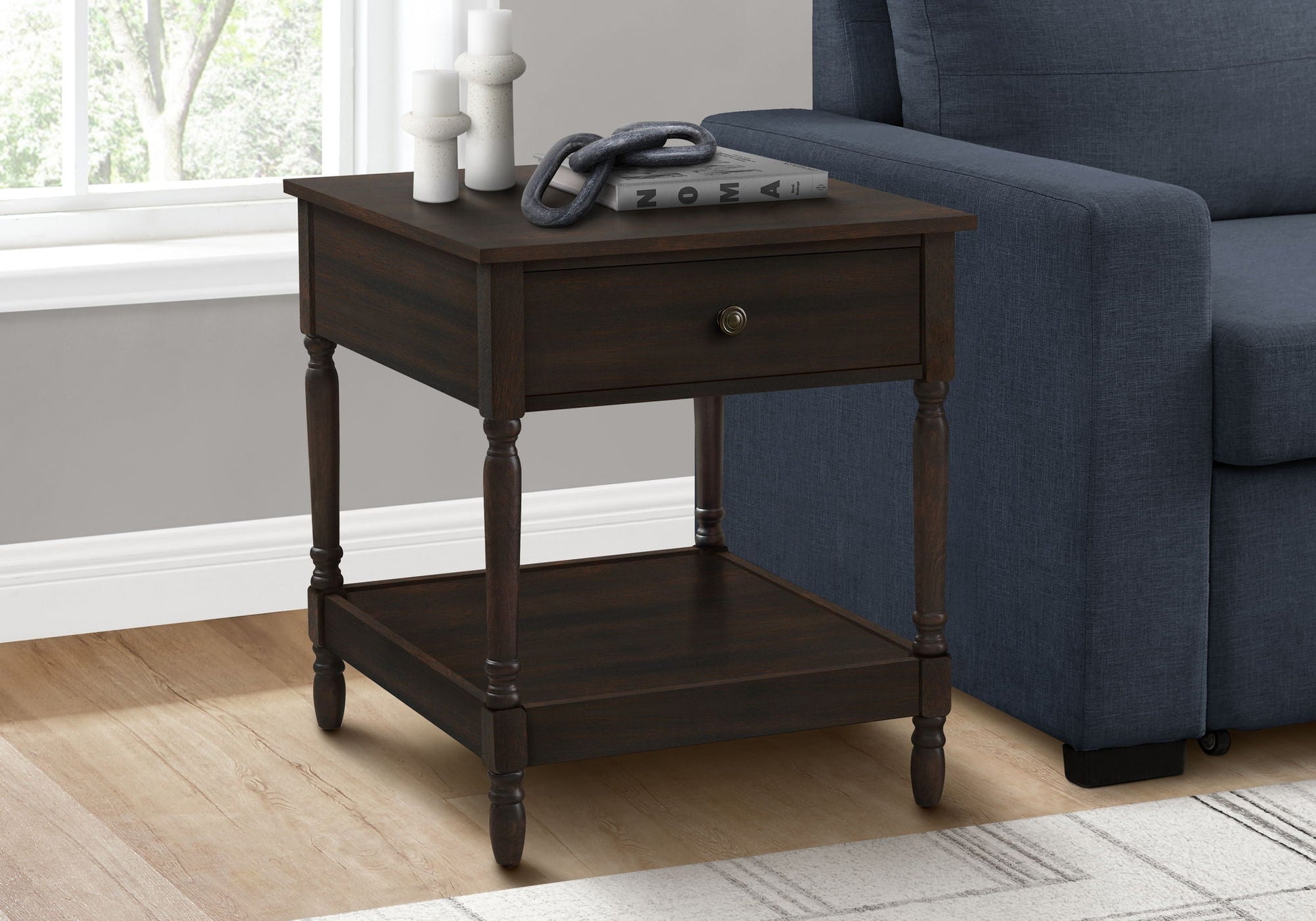 Accent Table, 2 Tier, Square, Traditional - Walnut