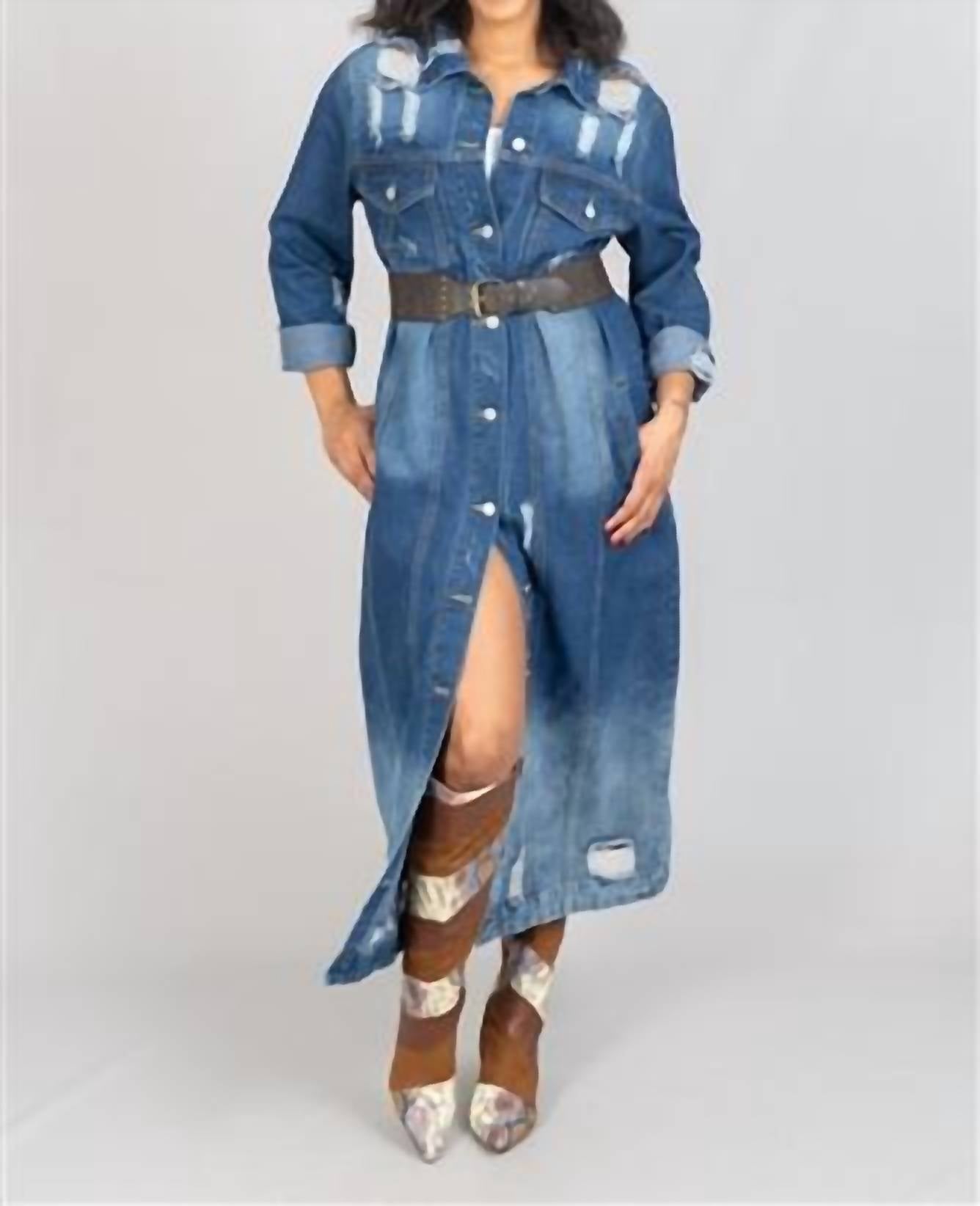 Kara Chic - Ripped Long Denim Jacket