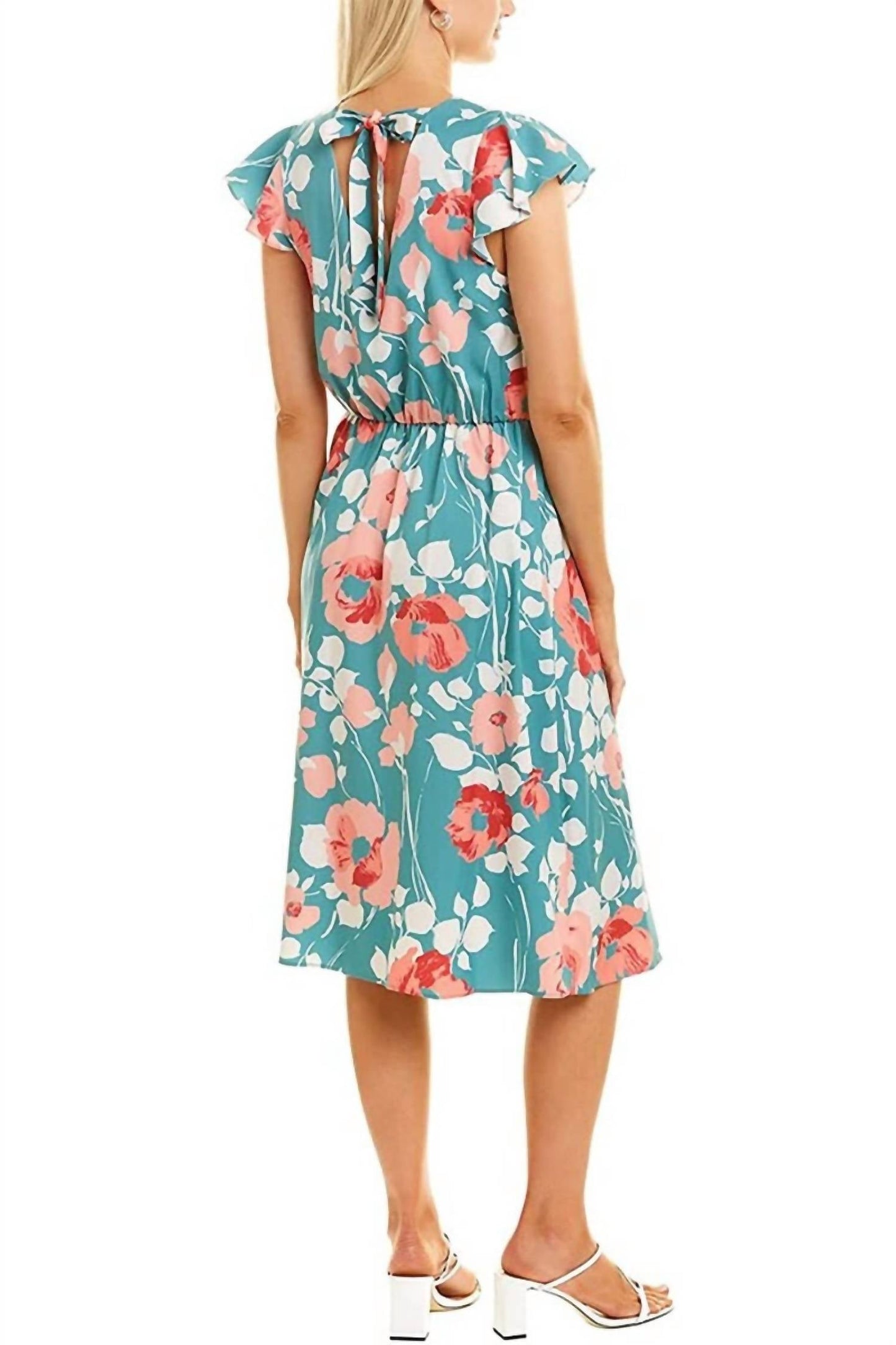 Adrianna Papell - Short Sleeve Tie Back Floral Jersey Dress