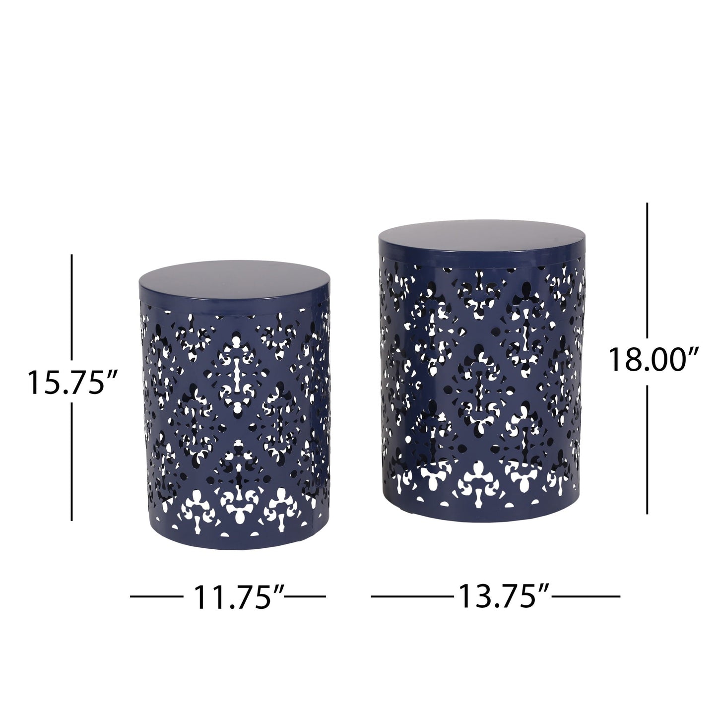 Modern Iron Cut Design End Table Set of 2 - Navy Blue