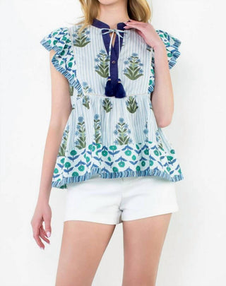 Thml - Flutter Sleeve Floral Tassel Tie Top