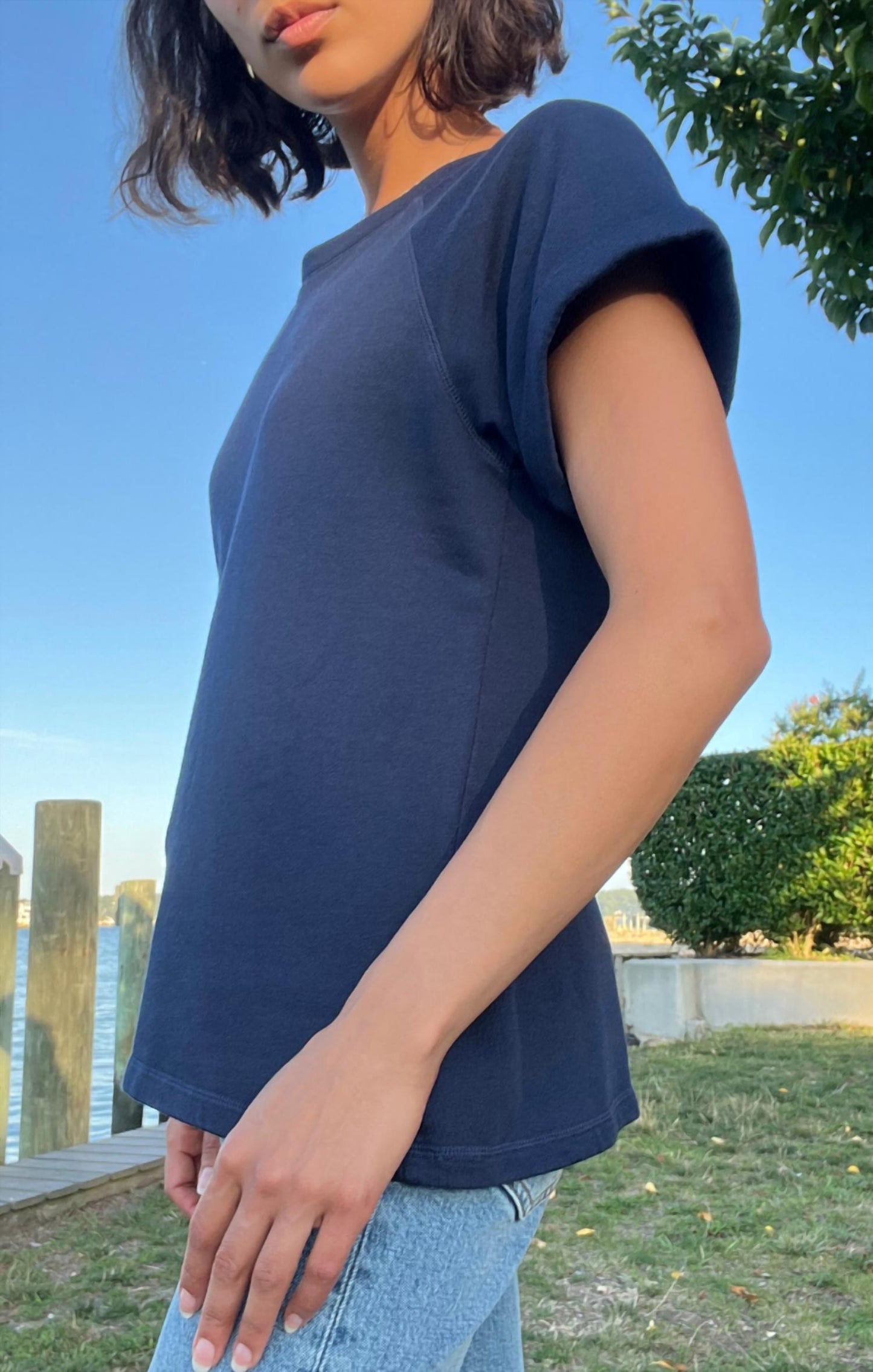 Bobi - Boatneck Roll Sleeve Raglan Top