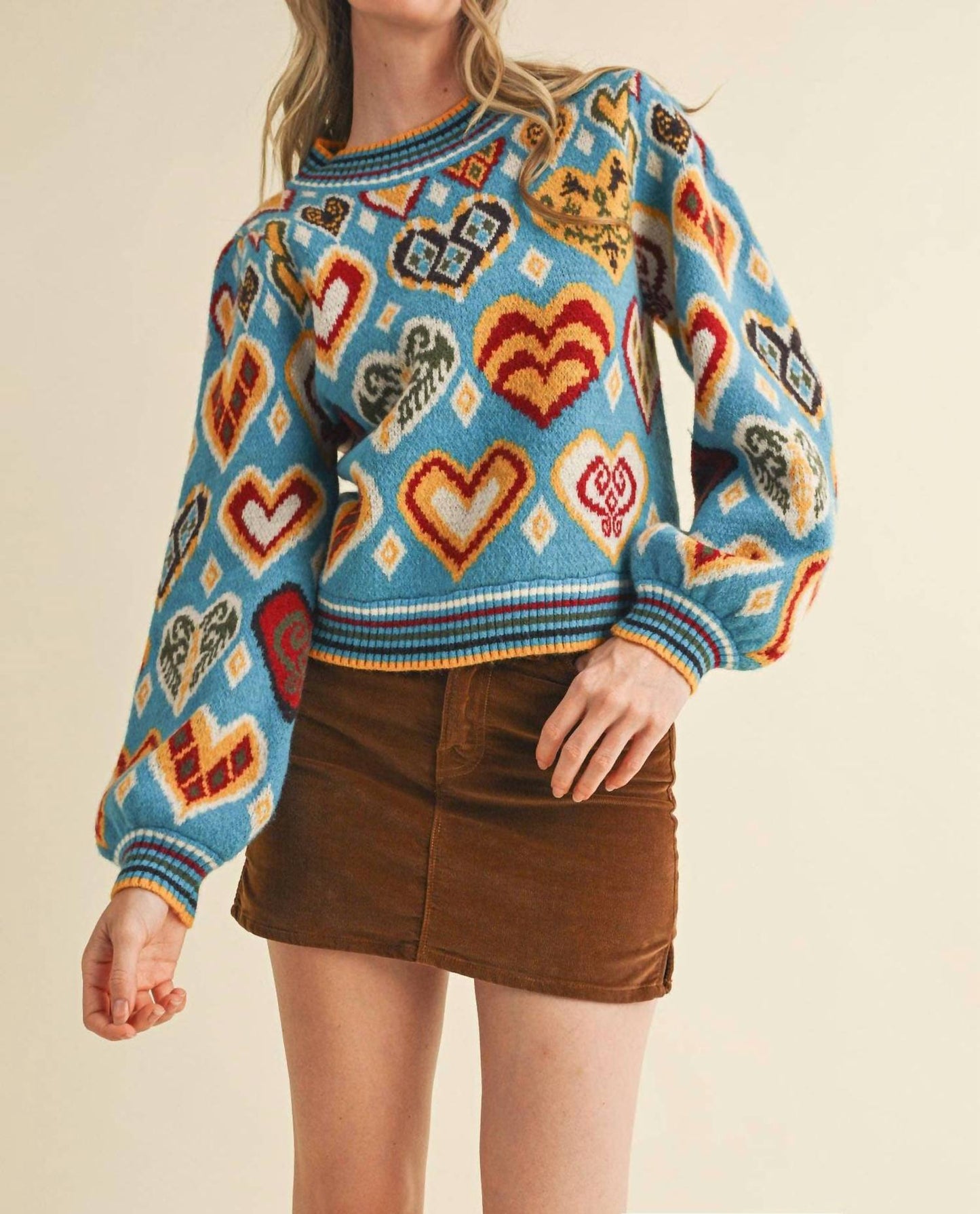 &Merci - Heart Pattern Pullover Sweater