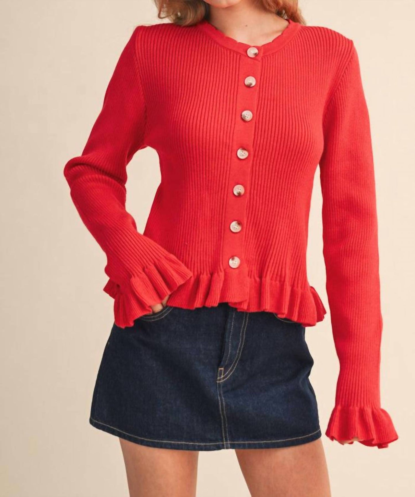 &Merci - Catch My Charm Ruffle Hem Sweater Cardigan
