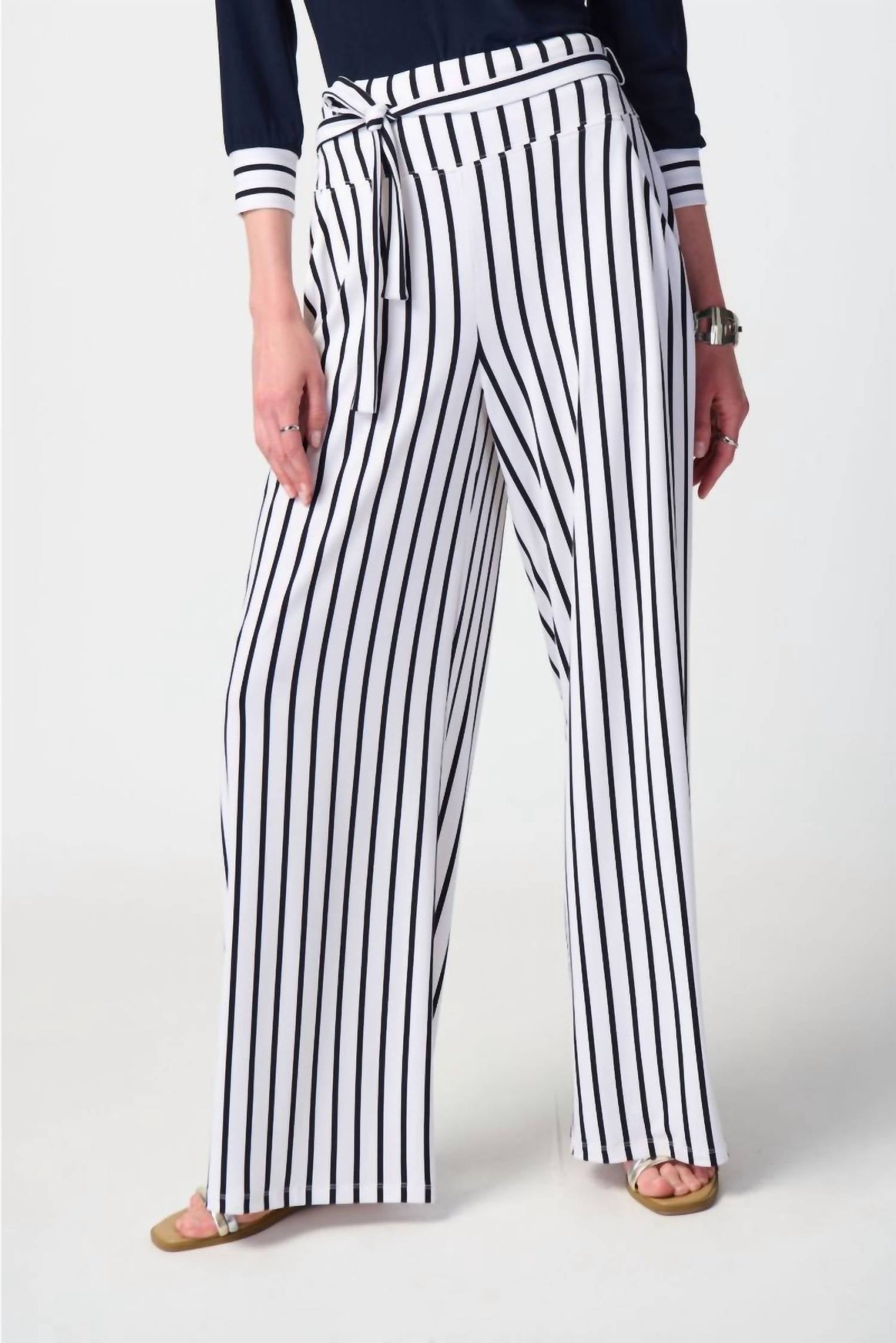Joseph Ribkoff - Striped High-waist Belted Wide-leg Pants