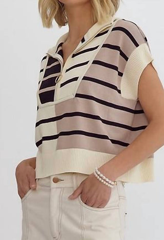 Entro - Quarter Zip Stripe Sweater