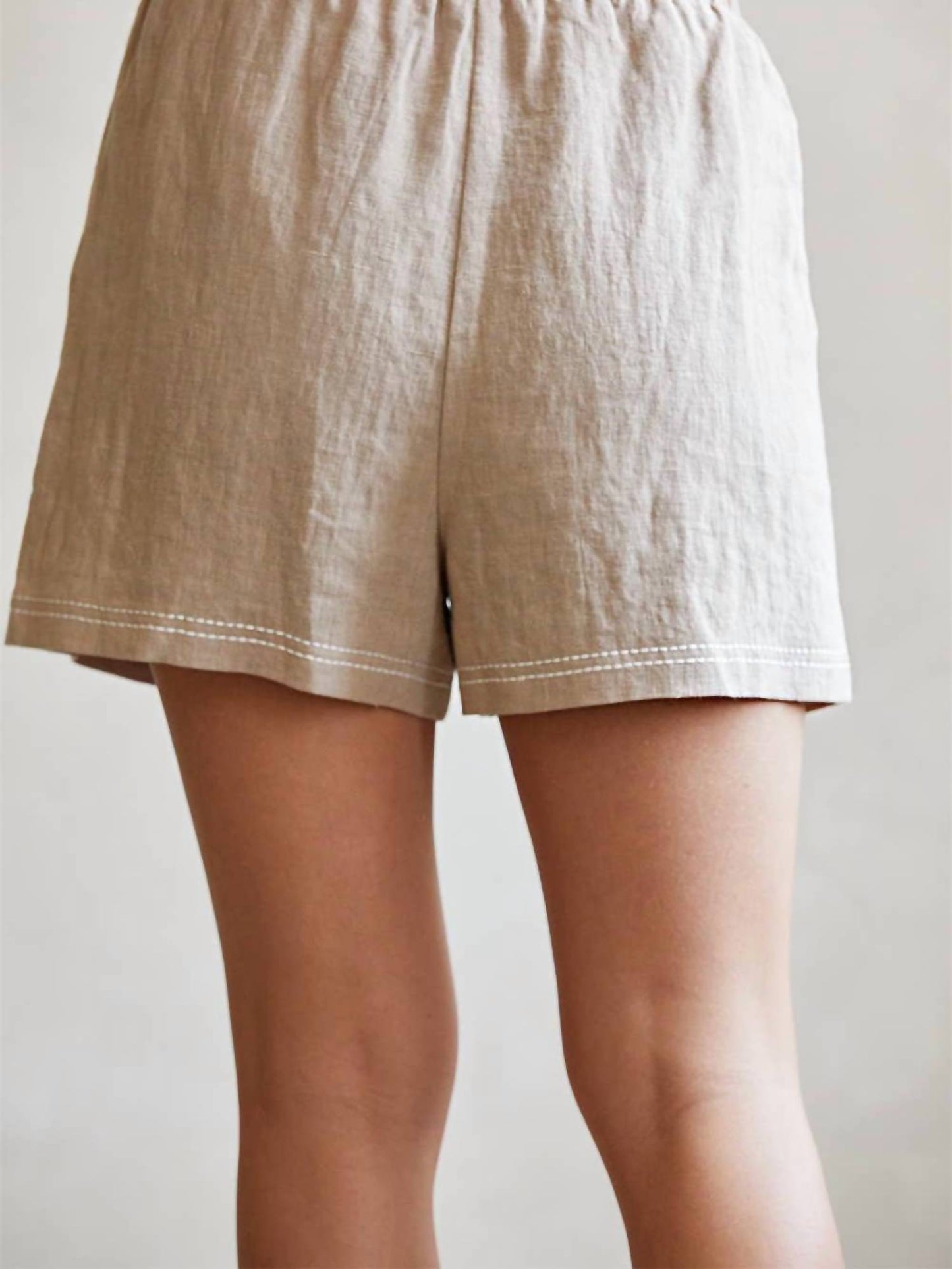 Crescent - Donnie Contrast Embroidery Linen Shorts