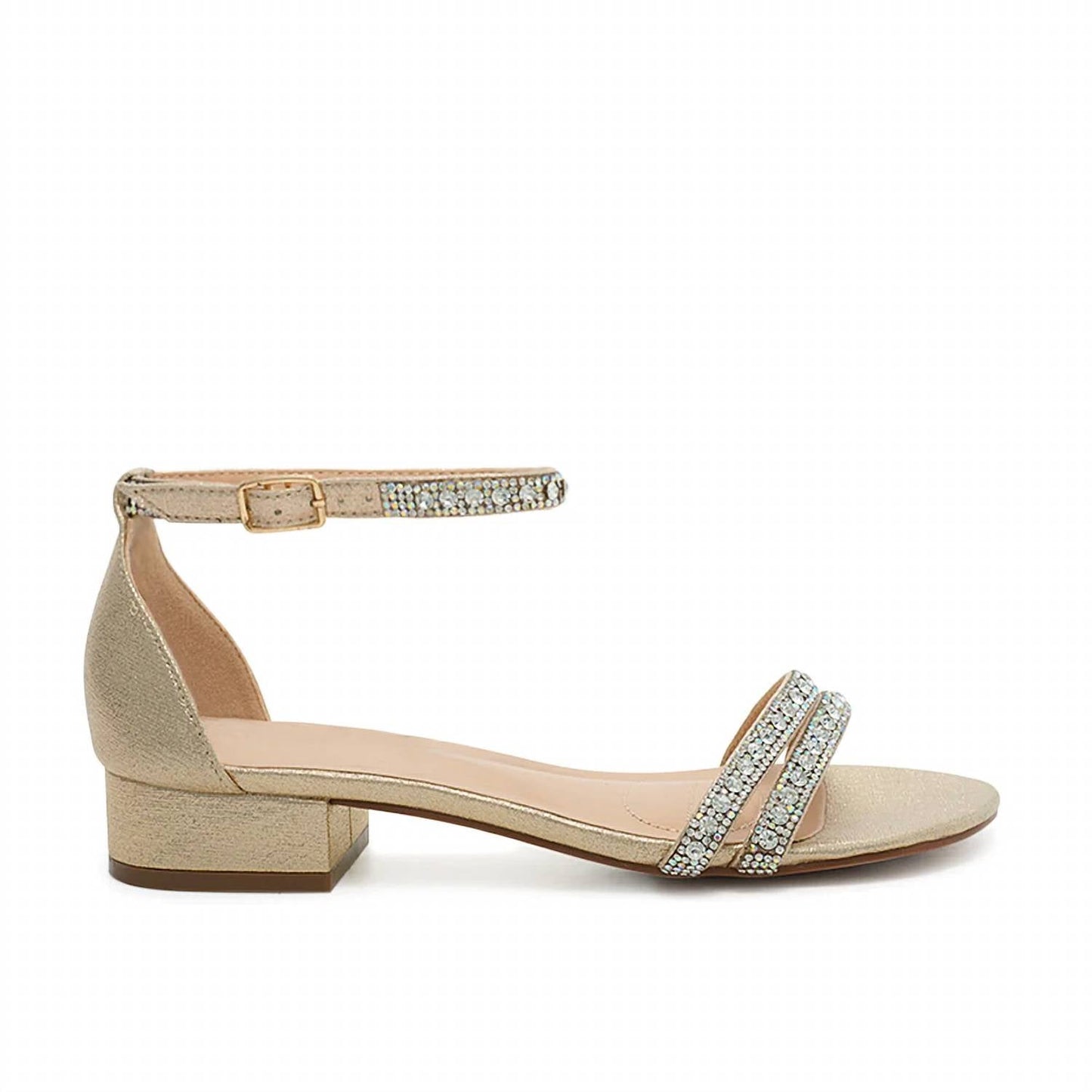 Blossom Footwear - Rhinestone Ankle Strap Low Heel Sandal