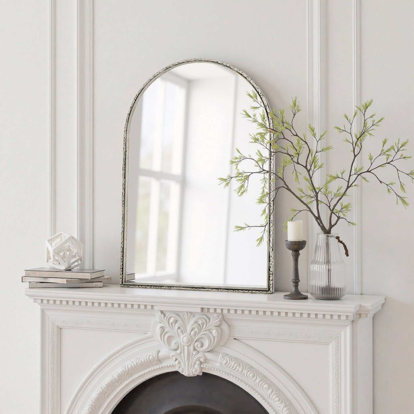 Arched Silver Wall Mirror with Tempered Glass Metal Frame