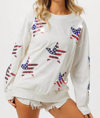 Trendsi - BiBi American Flag Sequin Star Sweatshirt