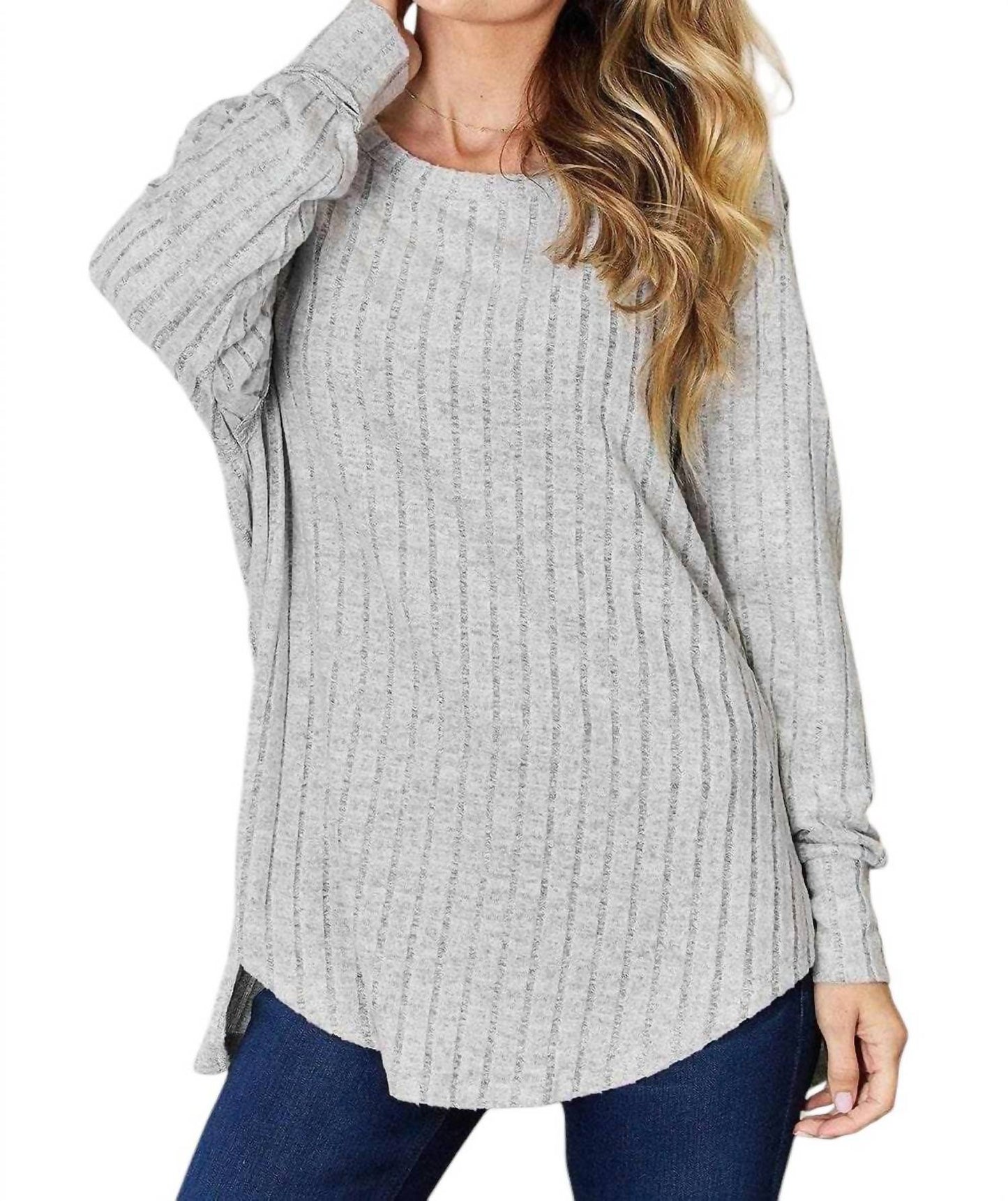 Basic Bae - Chic Ribbed Round Neck Slit Tee
